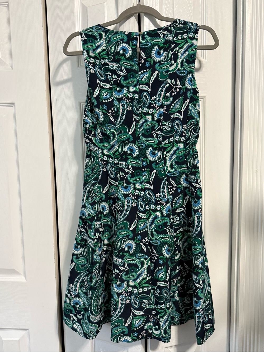 Tommy Hilfiger Paisley Fit & Flare Dress Size 0 Navy Green Sleeveless - Picture 3 of 13